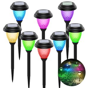 ciyoyo solar pathway lights outdoor 8 pack warm white & color changing waterproof landscape path lights solar powered decorative garden yard lights for path lawn walkway patio driveway, auto on/off