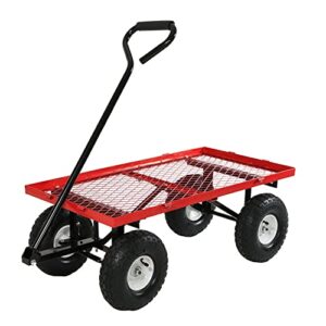 Sunnydaze Utility Steel Garden Cart, Outdoor Lawn Wagon with Removable Sides, Heavy-Duty 400 Pound Capacity, Red