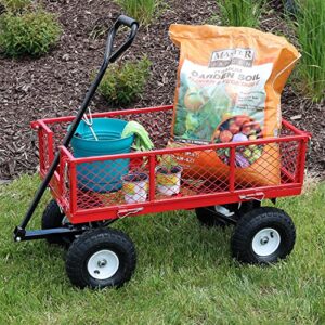 Sunnydaze Utility Steel Garden Cart, Outdoor Lawn Wagon with Removable Sides, Heavy-Duty 400 Pound Capacity, Red