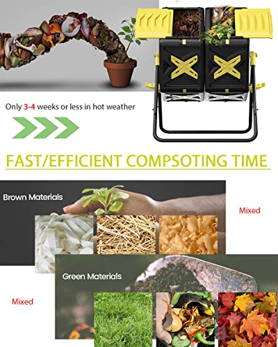 2 X 18.5 Gal Dual Chamber Compost Tumbling Bin from BPA Free Material - Outdoor Rotating Chamber Composters，with Easy-Turn, Fast-Working System for Garden/Patio