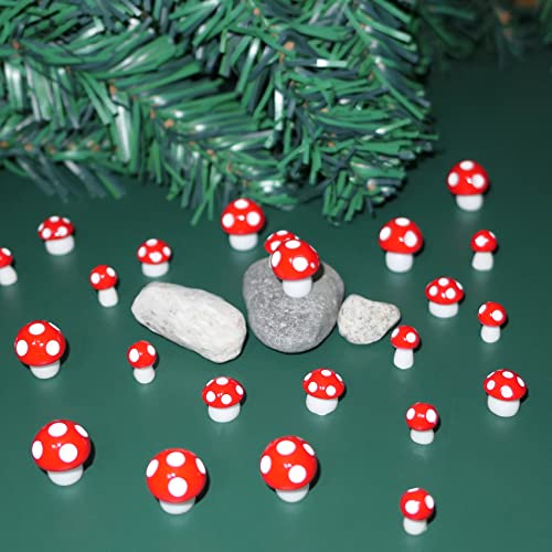 HADDIY Mini Mushrooms Decorations,60 Pcs Tiny Resin Miniature Mushroom Figurines for Crafts,Bonsai and Fairy Garden Accessories(Red)