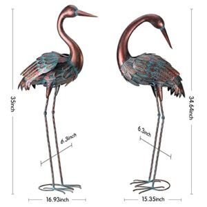 chisheen Crane Garden Statues Outdoor Metal Heron Yard Art Bird Sculpture for Lawn Patio Large Size, Set of 2