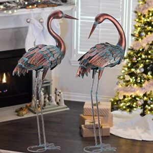 chisheen Crane Garden Statues Outdoor Metal Heron Yard Art Bird Sculpture for Lawn Patio Large Size, Set of 2