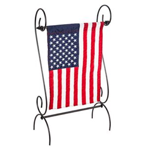 evergreen scroll american garden flag stand | premium metal iron garden flag holder stand for outside house décor | fits 12.5″ x 18″ garden flags