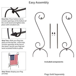 Evergreen Scroll American Garden Flag Stand | Premium Metal Iron Garden Flag Holder Stand for Outside House Décor | Fits 12.5" x 18" Garden Flags