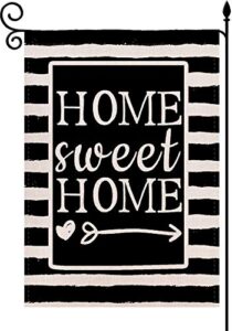 yaochong welcome home watercolor stripes garden flag,home sweet home vertical double sided 12.5 x 18 inch rustic burlap black and white spring summer holiday outdoor décor
