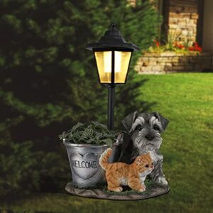 potey garden statues, solar garden sculptures & statues outdoor with solar lights and flowerpot funny garden decor housewarming gifts lights for patio yard, balcony decorations (dog and cat)