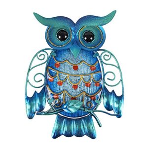 liffy metal owl wall decor – outdoor wall art – glass hanging garden owl deocr for patio, porch or door, owl gifts for women