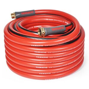 yamatic garden hose 50 ft,ultra durable water hose, 5/8 inch premium hose with solid brass connector for all-weather outdoor, car wash, lawn, red