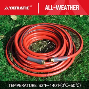 YAMATIC Garden Hose 50 ft,Ultra Durable Water Hose, 5/8 inch Premium Hose with Solid Brass Connector for All-Weather Outdoor, Car wash, Lawn, Red