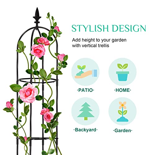 Lalahoni Garden Trellis for Climbing Plants Outdoor, 2 Pack 6ft Tall Plant Support Trellis for Potted Plants Climbing Vine Rose Clematis Outdoor Indoor Garden Obelisk Trellis, Lightweight, Black