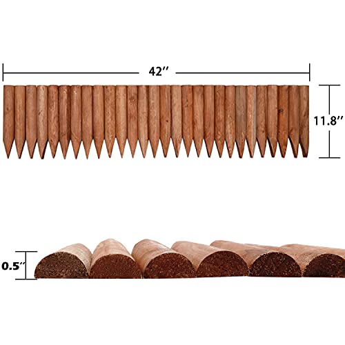 Worth Garden 3.5 Ft Wooden Short Fence Outdoor Landscape Edging Flexible Decorative Border - Tree Fence - Spring Garden & Yard Maintenance - 11.8'' H x 42'' L - (11.8'', Brown) - K624B04