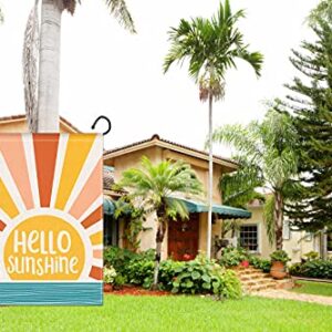 Jartinle Hello Sunshine Garden Flag, Rainbow Sun Summer Yard Flag Double Sided Vertical Burlap Outdoor Decor 12.5 x18 Inch