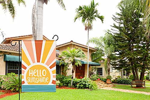 Jartinle Hello Sunshine Garden Flag, Rainbow Sun Summer Yard Flag Double Sided Vertical Burlap Outdoor Decor 12.5 x18 Inch