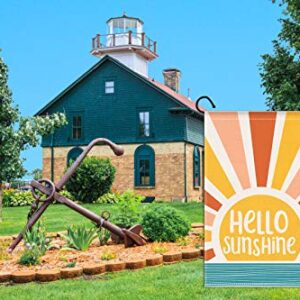 Jartinle Hello Sunshine Garden Flag, Rainbow Sun Summer Yard Flag Double Sided Vertical Burlap Outdoor Decor 12.5 x18 Inch