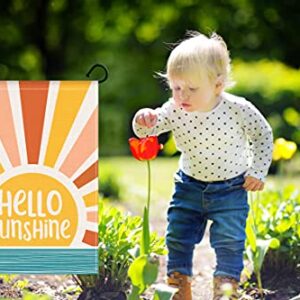 Jartinle Hello Sunshine Garden Flag, Rainbow Sun Summer Yard Flag Double Sided Vertical Burlap Outdoor Decor 12.5 x18 Inch