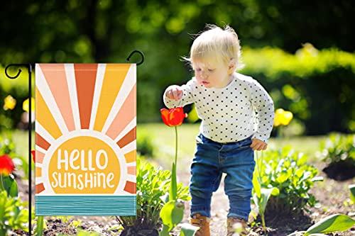 Jartinle Hello Sunshine Garden Flag, Rainbow Sun Summer Yard Flag Double Sided Vertical Burlap Outdoor Decor 12.5 x18 Inch