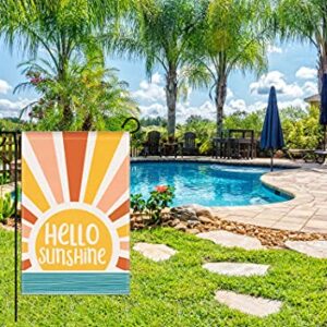 Jartinle Hello Sunshine Garden Flag, Rainbow Sun Summer Yard Flag Double Sided Vertical Burlap Outdoor Decor 12.5 x18 Inch