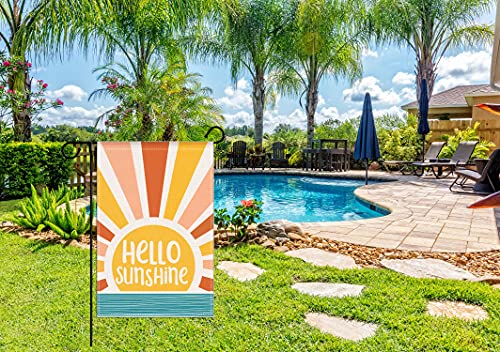 Jartinle Hello Sunshine Garden Flag, Rainbow Sun Summer Yard Flag Double Sided Vertical Burlap Outdoor Decor 12.5 x18 Inch