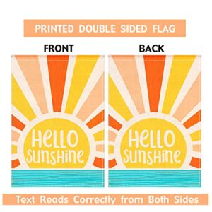 Jartinle Hello Sunshine Garden Flag, Rainbow Sun Summer Yard Flag Double Sided Vertical Burlap Outdoor Decor 12.5 x18 Inch