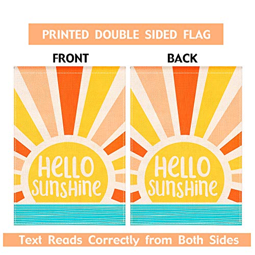 Jartinle Hello Sunshine Garden Flag, Rainbow Sun Summer Yard Flag Double Sided Vertical Burlap Outdoor Decor 12.5 x18 Inch