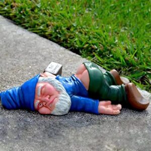 minicar large 9.5” tall funny drunk garden gnome outdoor statue, naughty knome figurine lawn ornament dwarf sculpture yard decor landscape porch decoration outside novelty gift(blue)