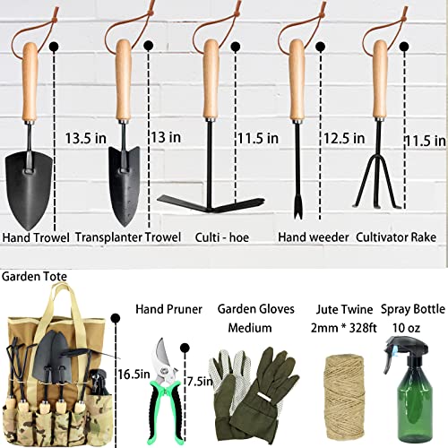 Garden Tool Set Heavy Duty Gardening Tools,13 Piece Alloy Steel Hand Tool Starter Kit with Garden Bag,Trowel, Hand Weeder, Cultivator, Outdoor Tool with Ergonomic Non-Slip Handle Gardening Gift Women