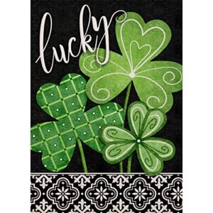 selmad lucky st. patrick’s day shamrock clover decorative burlap garden flag, irish luck home yard small outdoor decor, spring outside decoration double sided 12 x 18