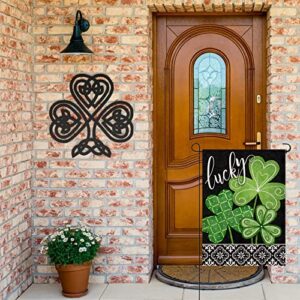 Selmad Lucky St. Patrick's Day Shamrock Clover Decorative Burlap Garden Flag, Irish Luck Home Yard Small Outdoor Decor, Spring Outside Decoration Double Sided 12 x 18