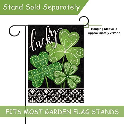 Selmad Lucky St. Patrick's Day Shamrock Clover Decorative Burlap Garden Flag, Irish Luck Home Yard Small Outdoor Decor, Spring Outside Decoration Double Sided 12 x 18