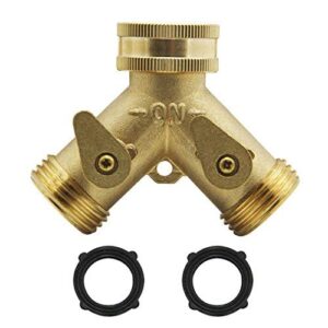 atdawn 2 way brass hose splitter, 3/4″ brass hose connectors, y connector garden hose adapter, 1 pack