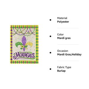 Mardi Gras Burlap Garden Flag 12x18, Outdoor Masquerade Party Decorations Fleur de Lis Garden House Flags,Gold Green Purple Buffalo Check Plaid Yard Flag Double Sided,New Orleans Holiday Outdoor Flags