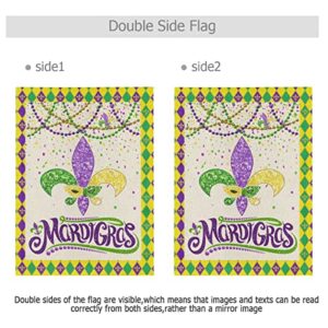 Mardi Gras Burlap Garden Flag 12x18, Outdoor Masquerade Party Decorations Fleur de Lis Garden House Flags,Gold Green Purple Buffalo Check Plaid Yard Flag Double Sided,New Orleans Holiday Outdoor Flags