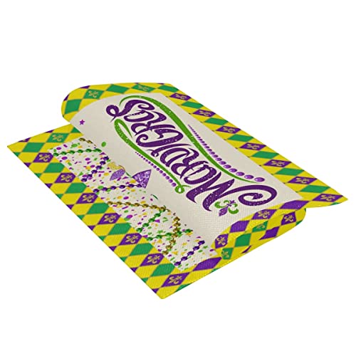 Mardi Gras Burlap Garden Flag 12x18, Outdoor Masquerade Party Decorations Fleur de Lis Garden House Flags,Gold Green Purple Buffalo Check Plaid Yard Flag Double Sided,New Orleans Holiday Outdoor Flags