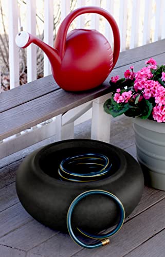The HC Companies 21 Inch Garden Hose Pot - Durable Lightweight Decorative Hose Pot for Yard, 100-Foot Capacity Hose Storage, Black