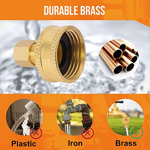 SUNGATOR 2-Pack 3/4 Inch Female Garden Hose by 1/4 Inch Compression Brass Adapter, No Lead Brass with Extra 2-Piece Rubber Rings and a Sealing Tape