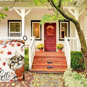 Fall Cat Garden Flag 12x18 Vertical Double Sided Hello Autumn Maple Leaves Thanksgiving Outside Decorations Burlap Yard Flag BW197