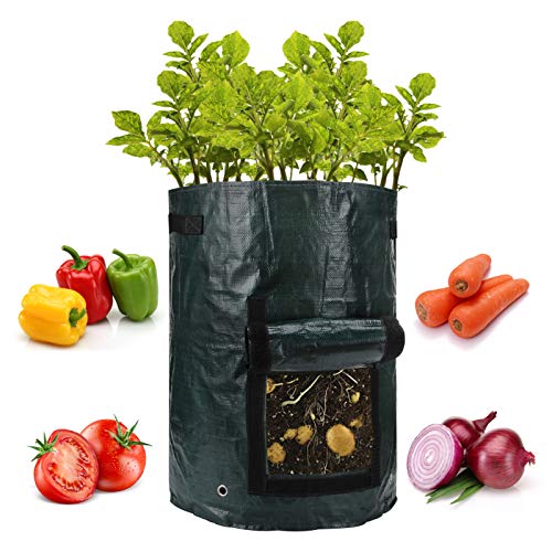 4 Pack 10 Gallon Garden Potato Grow Bags with Flap and Handles Aeration Fabric Pots Heavy Duty Vegetable Planter Bag for Tomato, Fruits