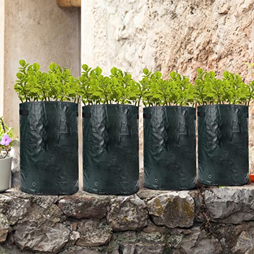 4 Pack 10 Gallon Garden Potato Grow Bags with Flap and Handles Aeration Fabric Pots Heavy Duty Vegetable Planter Bag for Tomato, Fruits