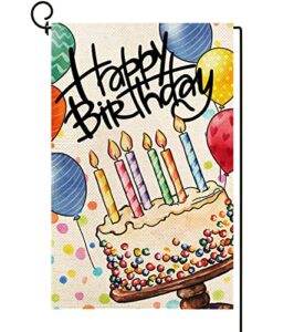 baccessor happy birthday garden flag big colorful cake candles balloon yard flag burlap vertical double-sided party outdoor home house decoration 12.5 x 18 inch