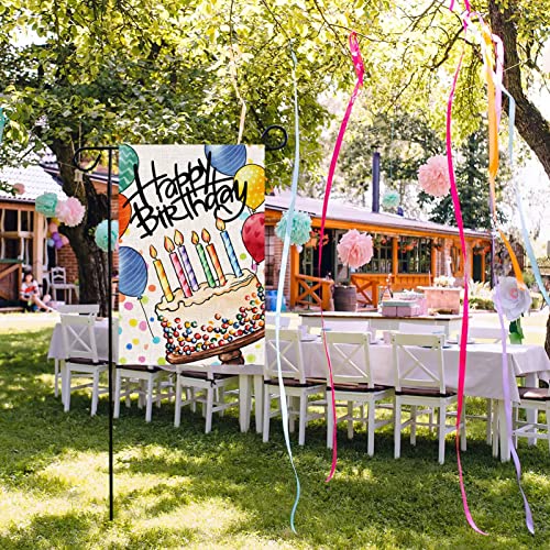 Baccessor Happy Birthday Garden Flag Big Colorful Cake Candles Balloon Yard Flag Burlap Vertical Double-Sided Party Outdoor Home House Decoration 12.5 x 18 Inch