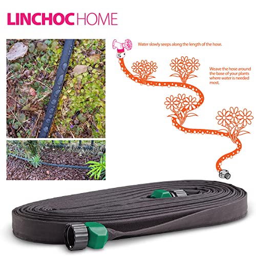 LINCHOC HOME Flat Soaker Hose for Garden beds,1/2" x 50 ft Heavy Duty Double Layer Drip Weeper Hoses