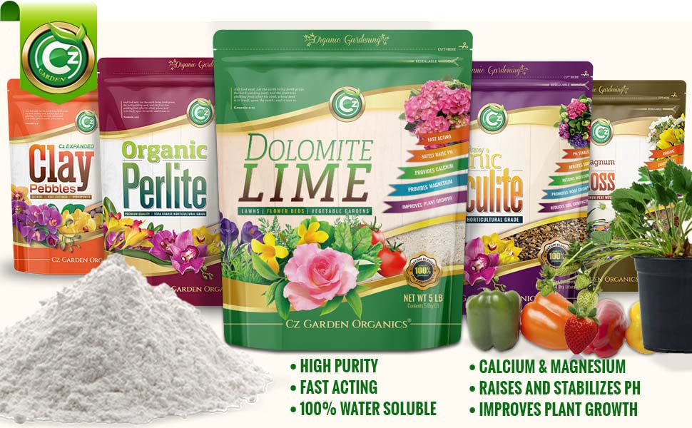 Organic Dolomite Lime - Made in USA Garden Soil Amendment Fertilizer for Plants. Calcium/Magnesium Additive. Safely Raise & Stabilize pH - Earthbox. 100% Water Soluble.