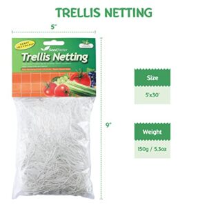 Seedfactor 5 x 30 ft. Plant Trellis Netting, Heavy-Duty Polyester Grow Net, Garden Trellis Netting with Square Mesh for Climbing Plants, Vegetables, Fruits, and Flowers, 1-Pack