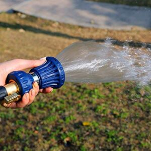 HOSUN Garden Hose Nozzle, Fireman Style Hose Nozzle, Heavy Duty Brass Hose Nozzle, Leak Proof & Best High-Pressure Sprayer for Plants Watering, Car Washing, Pet Washing, etc. (blue)