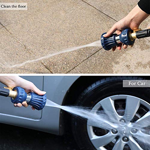 HOSUN Garden Hose Nozzle, Fireman Style Hose Nozzle, Heavy Duty Brass Hose Nozzle, Leak Proof & Best High-Pressure Sprayer for Plants Watering, Car Washing, Pet Washing, etc. (blue)