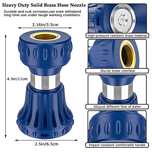 HOSUN Garden Hose Nozzle, Fireman Style Hose Nozzle, Heavy Duty Brass Hose Nozzle, Leak Proof & Best High-Pressure Sprayer for Plants Watering, Car Washing, Pet Washing, etc. (blue)