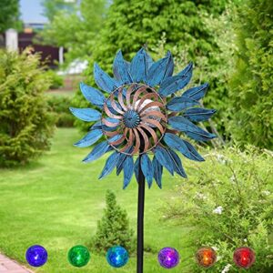 75in solar wind spinner – wind spinners for yard and garden multi-color led lighting solar powered glass ball with kinetic metal sculpture for outdoor yard lawn & garden christmas holiday