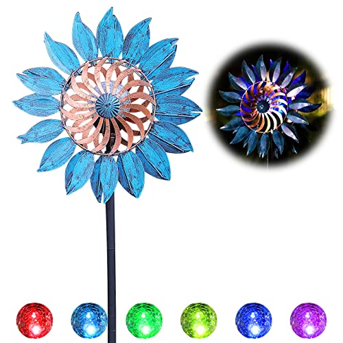 75IN Solar Wind Spinner - Wind Spinners for Yard and Garden Multi-Color LED Lighting Solar Powered Glass Ball with Kinetic Metal Sculpture for Outdoor Yard Lawn & Garden Christmas Holiday