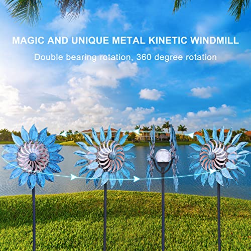 75IN Solar Wind Spinner - Wind Spinners for Yard and Garden Multi-Color LED Lighting Solar Powered Glass Ball with Kinetic Metal Sculpture for Outdoor Yard Lawn & Garden Christmas Holiday